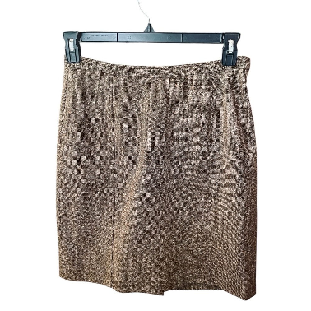 The Limited Stretch wool blend tweed pencil skirt lined pleated back SZ 8 brown